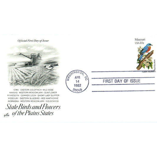 Missouri 1982 State Birds & Flowers of The Plains States First Day Issue TJ5-PC2