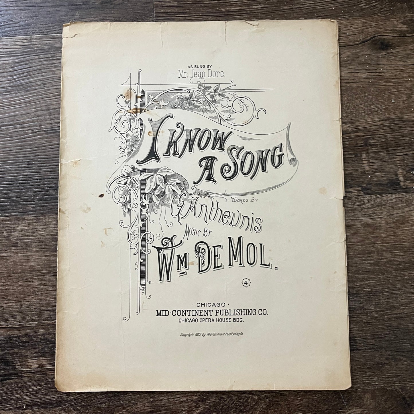 I Know a Song - G. Anthenis Wm. De Mol Jean Dore 1889 Sheet Music V33-4