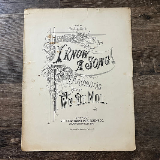 I Know a Song - G. Anthenis Wm. De Mol Jean Dore 1889 Sheet Music V33-4