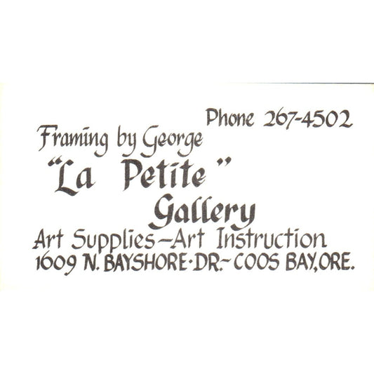 La Petite Gallery Framing by George Coos Bay OR Vintage Business Card SE3-B6