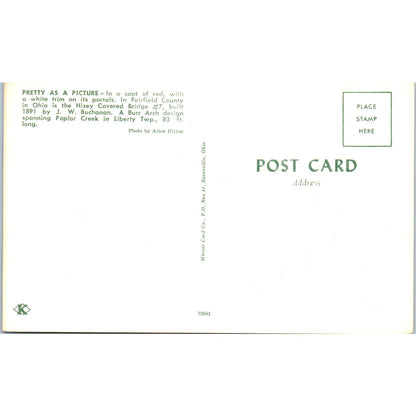 Hizey 7 Fairfield County OH J.W. Buchanan Vintage Covered Bridge Postcard PC11