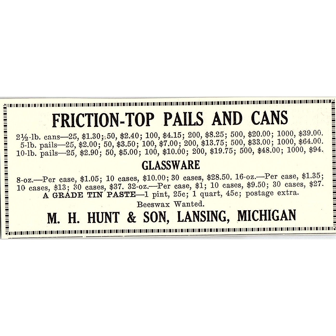 Friction-Top Pails & Cans M.H. & So Lansing Michigan 1926 Ad AG3-M8