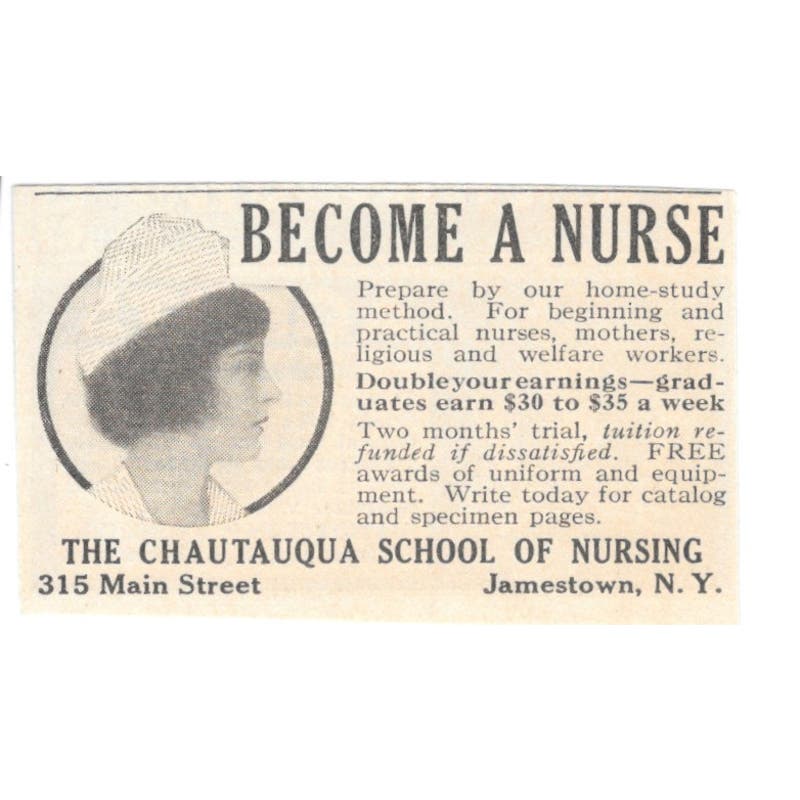 Become a Nurse Chautauqua School of Nursing Jamestown NY 1924 Magazine Ad AF7SS4