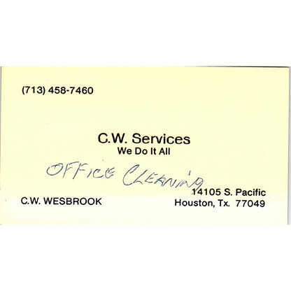 C.W. Services C.W. Westbrook Houston Texas Vintage Business Card SB4-B1