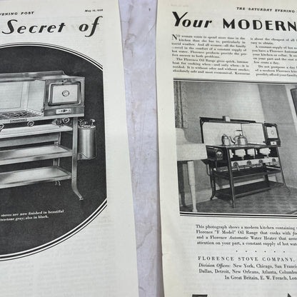 Florence Stove Co Boston 2 Pages 1928 Original Magazine Advertisement FL6-8