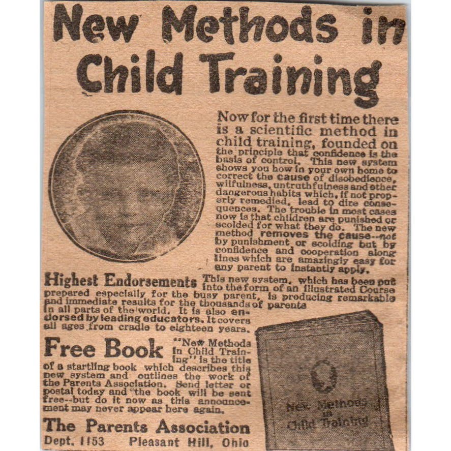 The Parents Association Pleasant Hill Child Training 1923 Magazine Ad Clip AE1-4