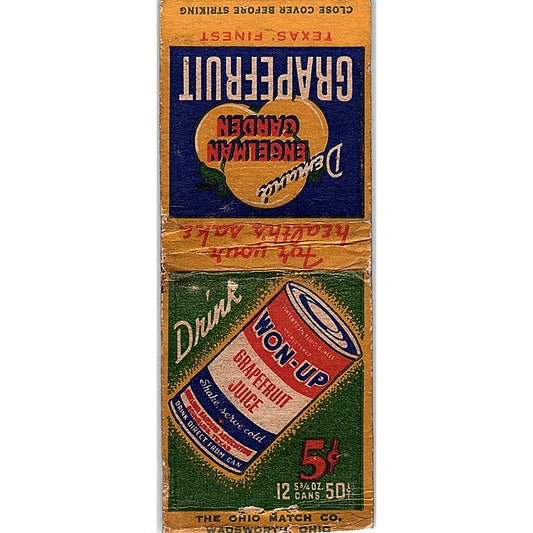 Won-Up Grapefruit Juice Vintage Matchbook Cover SC7-Y9