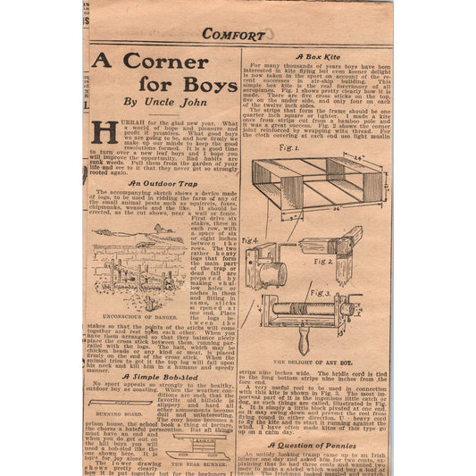Craft Projects for Boys - Uncle John Boys Corner 1910 Magazine Article AF1-CM5