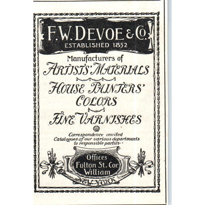 F.W. Devoe & Co. Paint and Varnishes Fulton St. c1890 Victorian Ad AE8-CH8