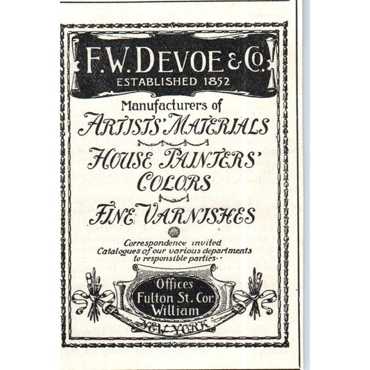 F.W. Devoe & Co. Paint and Varnishes Fulton St. c1890 Victorian Ad AE8-CH8