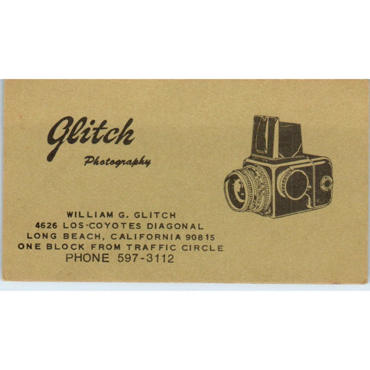 William G. Glitch Photography Long Beach CA Vintage Business Card SD8-B17