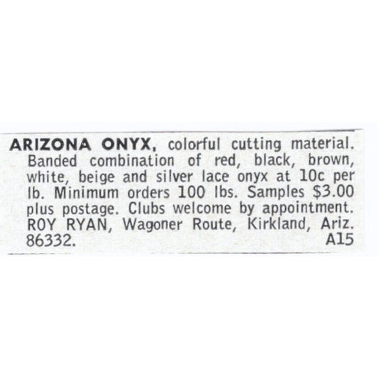 Roy Ryan Arizona Onyx Kirkland Arizona 1964 Magazine Ad AB6-LJS9