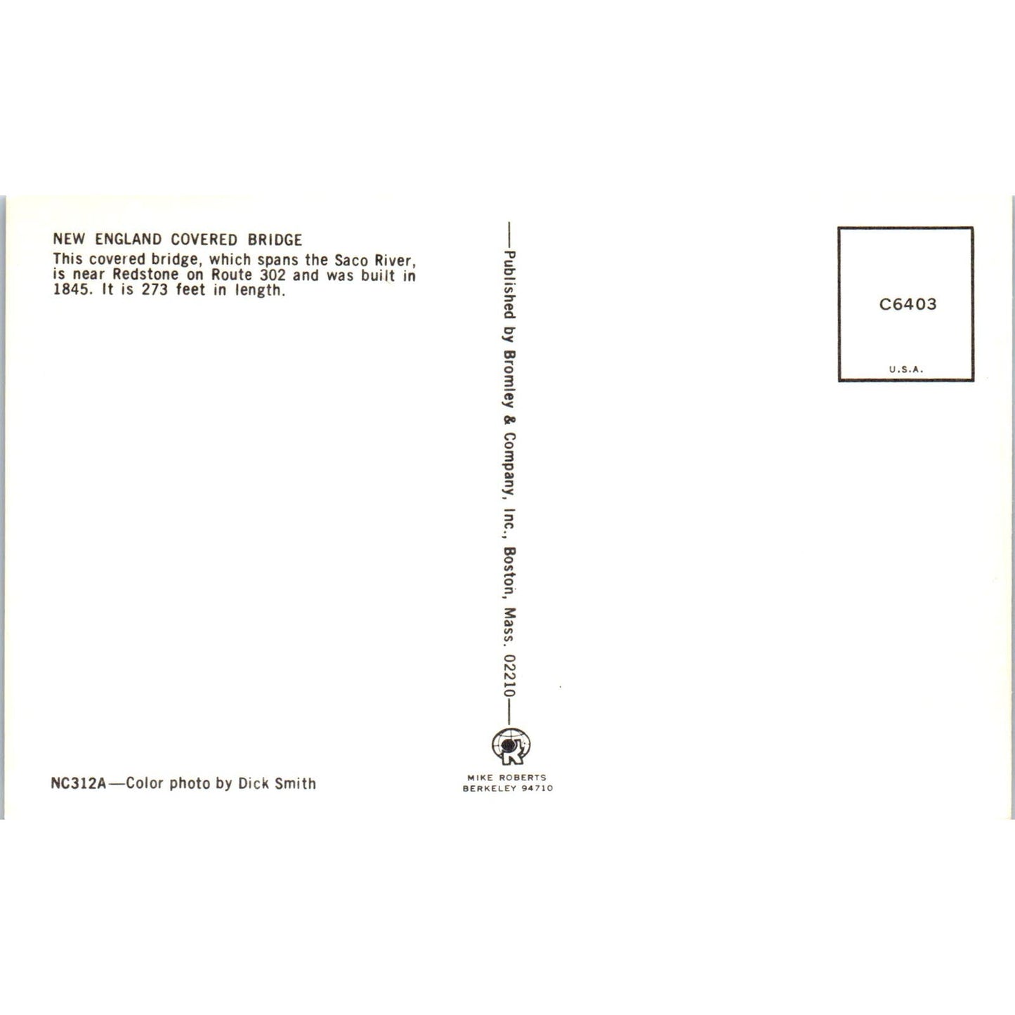 Smith-Eastman Bridge in Spring White Mountains NH Covered Bridge Postcard PC3