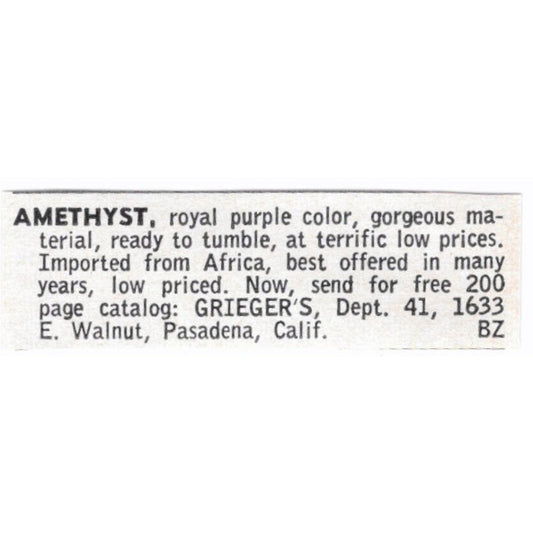 Grieger's Amethyst Lapidary Pasadena CA 1964 Magazine Ad AB6-LJS7