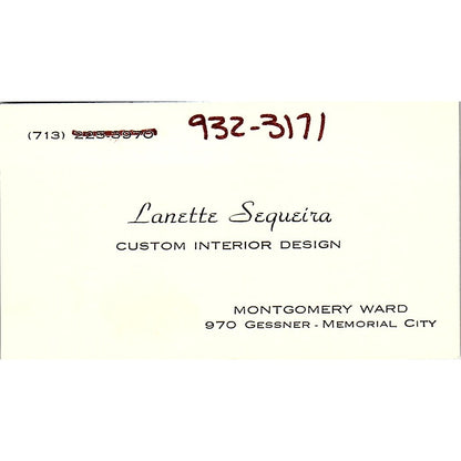 Montgomery Ward Lanette Sequeira  Vintage Business Card SB4-B8