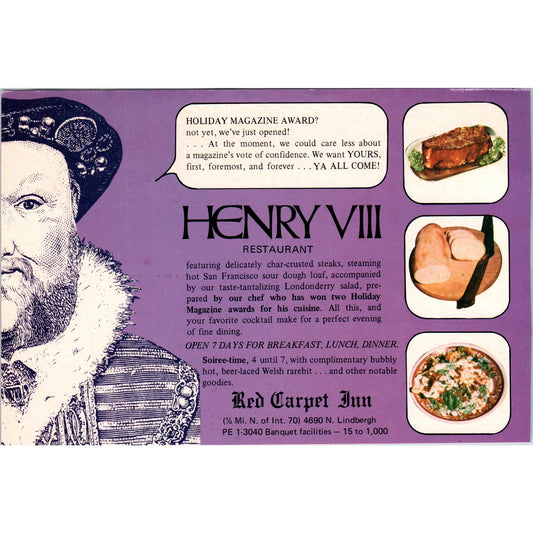 Henry VII Restaurant Red Carpet Inn St. Louis 1971 Magazine Ad AD8-H4