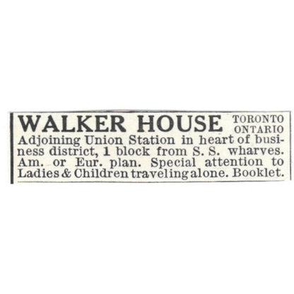 Walker House Toronto Ontario S.S. Wharves c1918 Original Advertisement AE5-SV6
