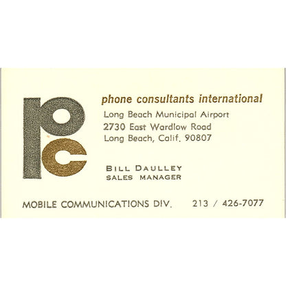 Phone Consultants International Bill Daulley Long Beach Business Card SE3-B16