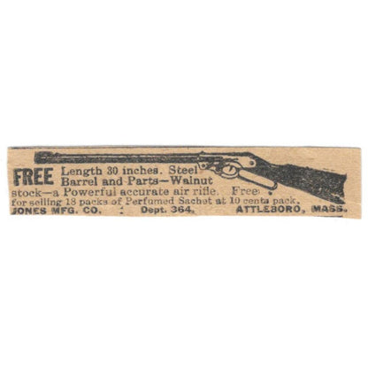 Jones Mfg Co Attleboro MA Free Air Rifle Offer 1923 Magazine Ad Clip AE1-5
