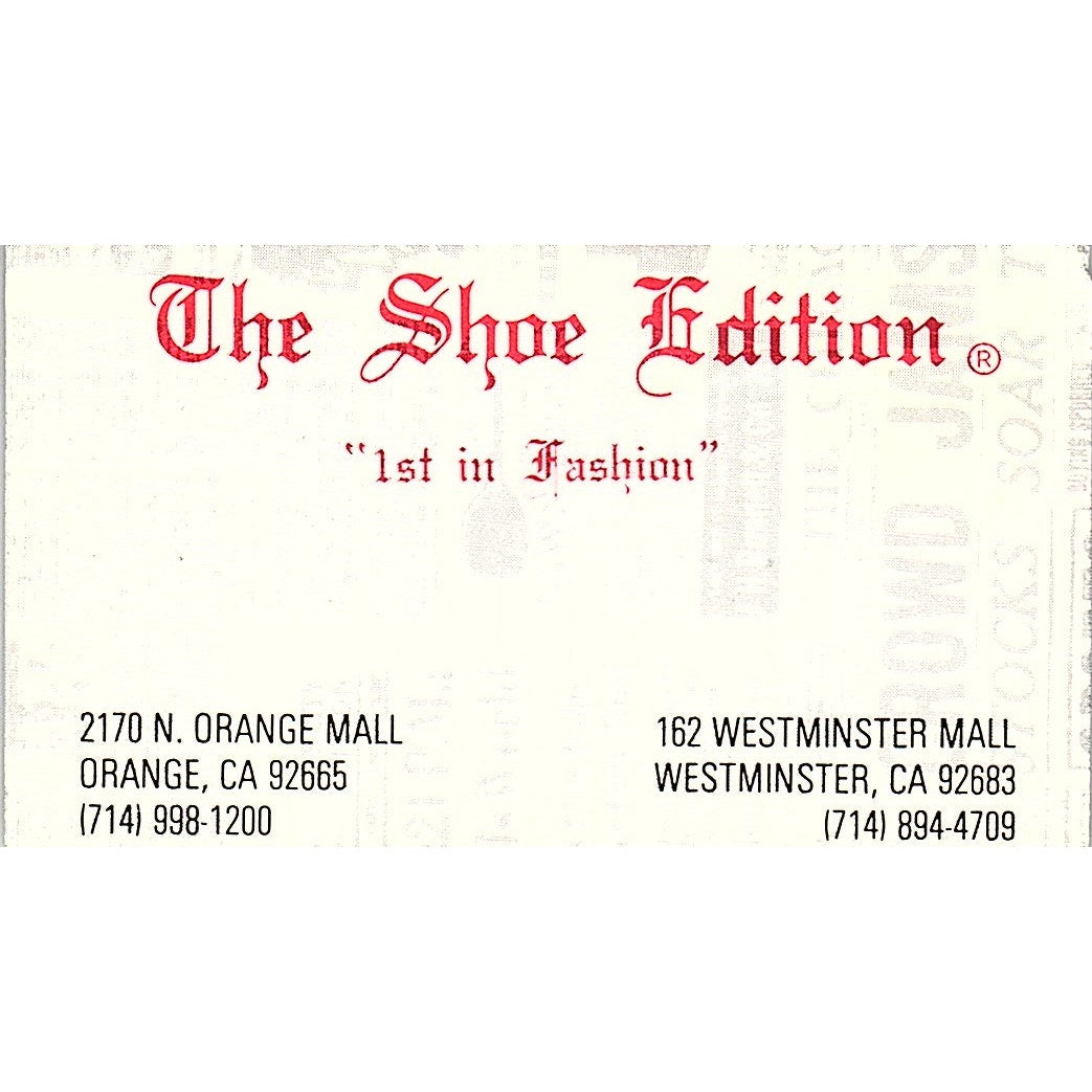 The Shoe Edition Orange Mall CA Vintage Business Card SB4-B7