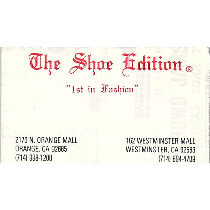 The Shoe Edition Orange Mall CA Vintage Business Card SB4-B7