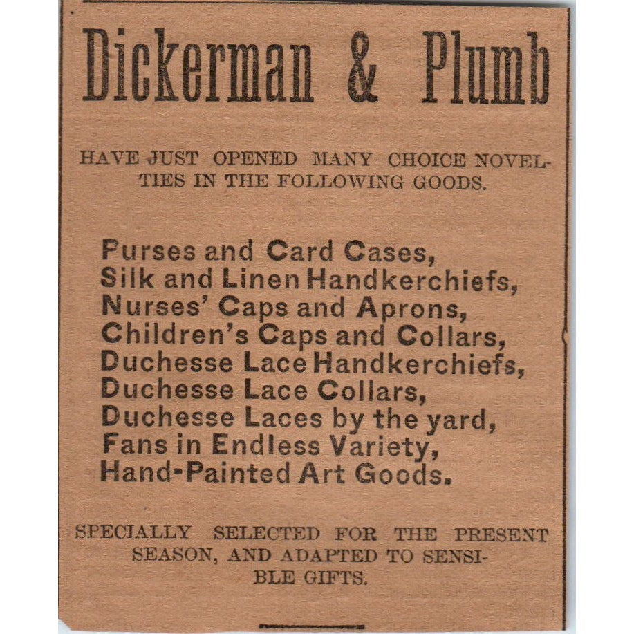 Dickerman & Plumb Dry Goods 1886 Hartford CT Victorian Ad AB8-HT1