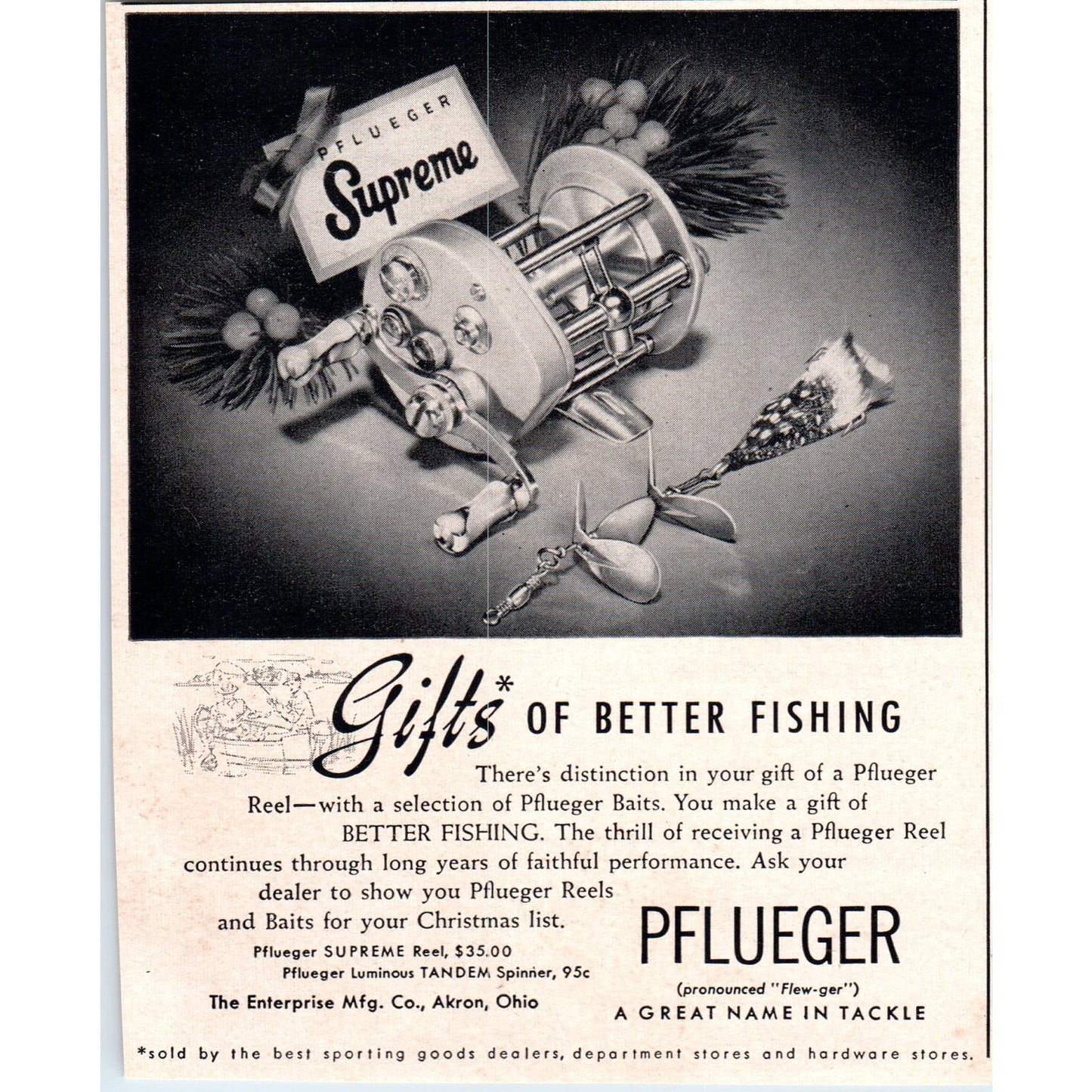 Pflueger Fishing Reels Tackle Akron OH Christmas 1951 Magazine Ad AF1-MF1