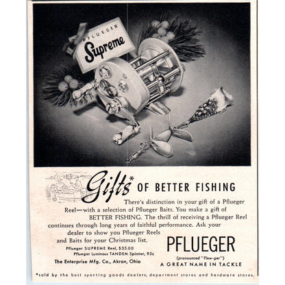 Pflueger Fishing Reels Tackle Akron OH Christmas 1951 Magazine Ad AF1-MF1
