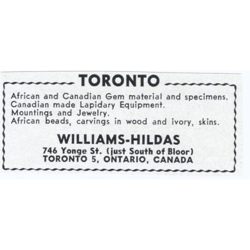 Williams-Hildas Lapidary Supply Toronto Ontario Canada 1964 Magazine Ad AK6-S5