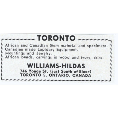 Williams-Hildas Lapidary Supply Toronto Ontario Canada 1964 Magazine Ad AK6-S5