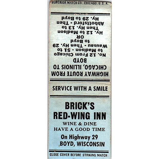 Brick's Red-Wing In Boyd WI Vintage Matchbook Cover SF3-Y2