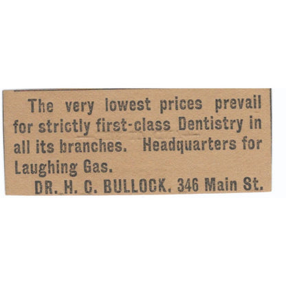 Dr. H.C. Bullock Dentist Main Street Hartford 1886 Newspaper Ad AF7-SS7