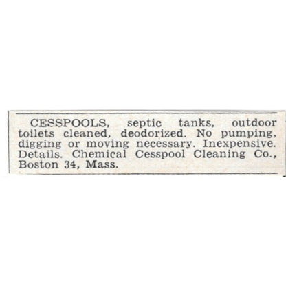 Chemical Cesspool Cleaning Co Boston MA 1955 Ad AG1-S2