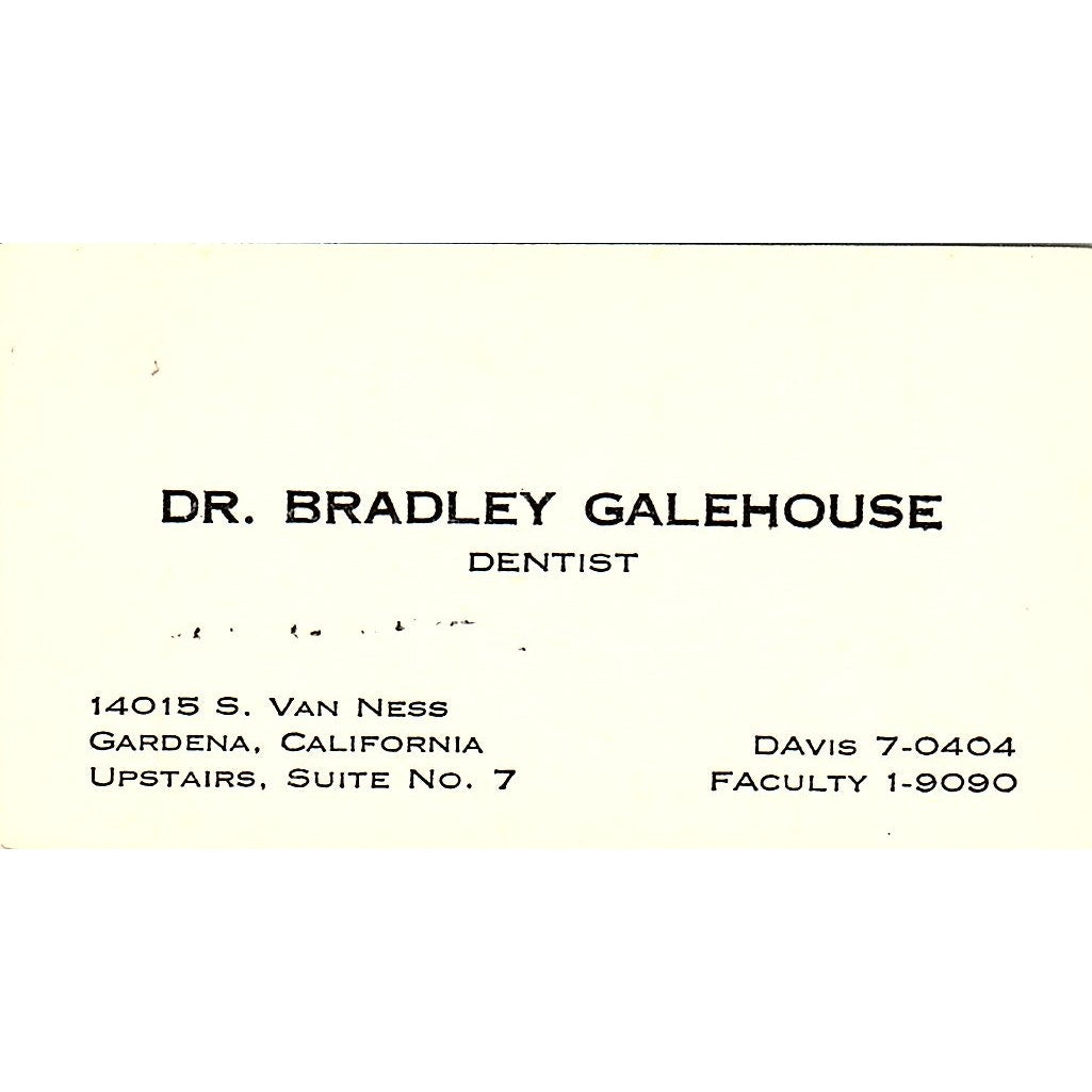 Dr Bradley Galehouse Dentist Gardena CA Vintage Business Card SE3-B15