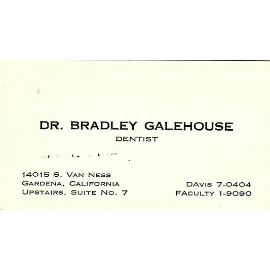 Dr Bradley Galehouse Dentist Gardena CA Vintage Business Card SE3-B15