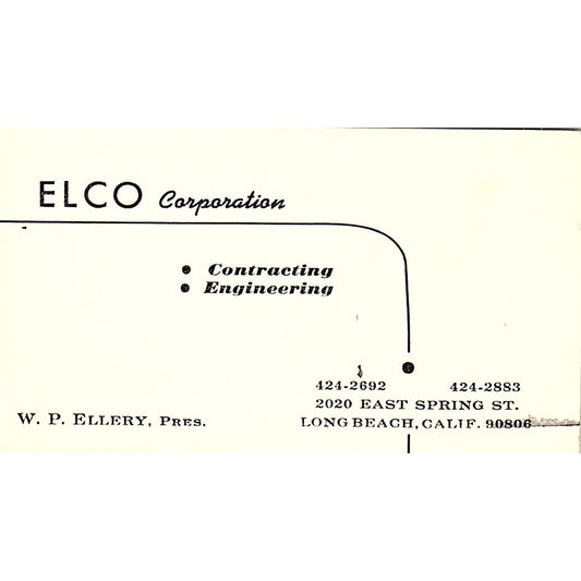 Elco Corporation W.P. Ellery Long Beach CA Vintage Business Card SD9-B3