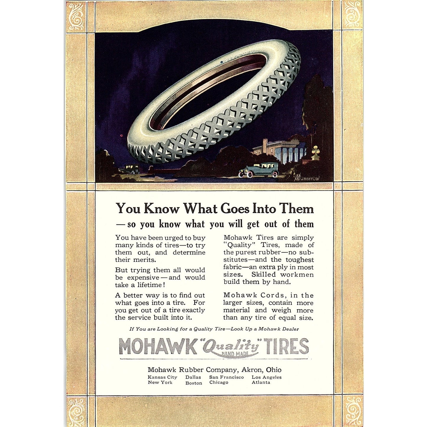 Mohawk Quality Tires Mohawk Rubber Co Akron Ohio c1920 Ad AF8-7