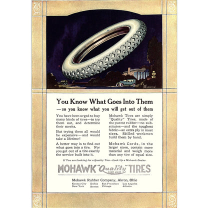 Mohawk Quality Tires Mohawk Rubber Co Akron Ohio c1920 Ad AF8-7