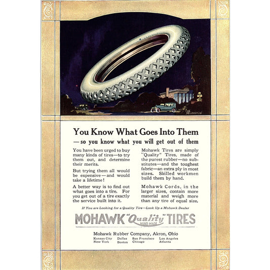 Mohawk Quality Tires Mohawk Rubber Co Akron Ohio c1920 Ad AF8-7