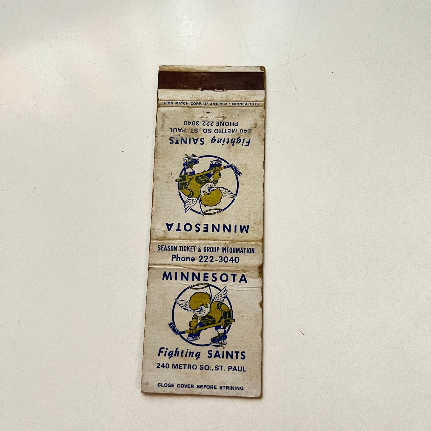 Minnesota Fighting Saints Hockey Schedule 1973-74 Vintage Matchbook Cover MB57-6