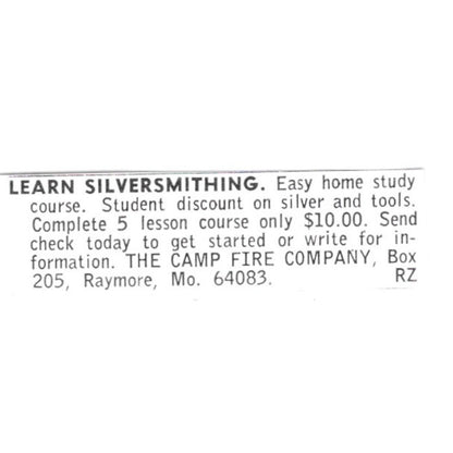 The Camp Fire Company - Learn Silversmithing Raymore MO 1972 Ad AF8-S9
