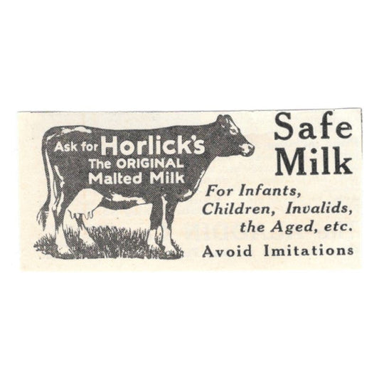 Horlick's Safe Milk - Malted Milk Cow 1924 Magazine Ad AF7-SS4