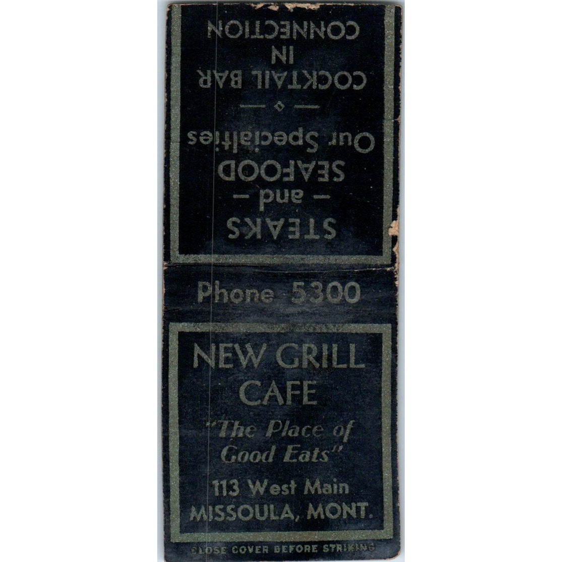 New Grill Cafe Missoula Montana Vintage Matchbook Cover SD4-Y1