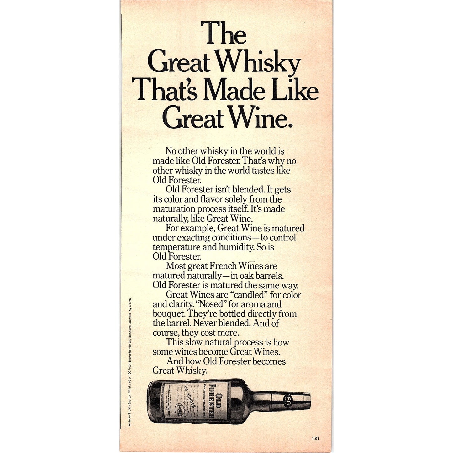 Old Forester Whiskey - Made Like Great Wine 1977 Ad D25
