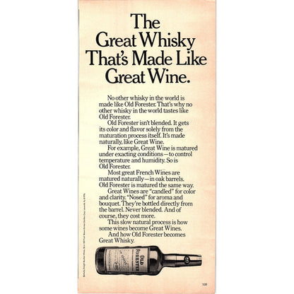 Old Forester Whiskey - Made Like Great Wine 1977 Ad D25