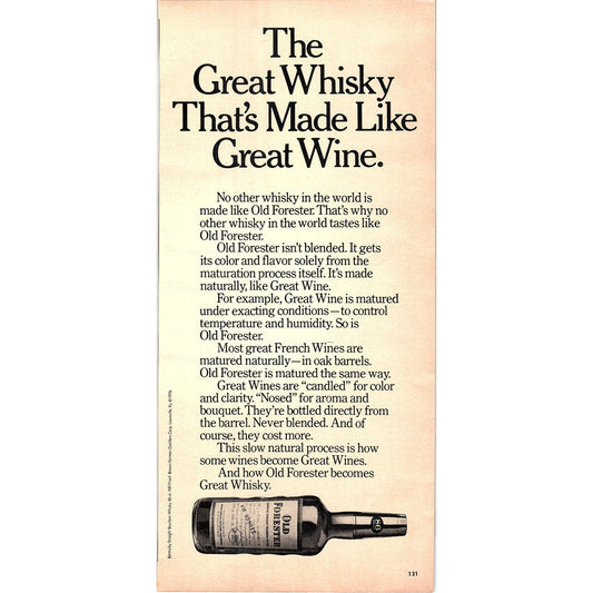 Old Forester Whiskey - Made Like Great Wine 1977 Ad D25