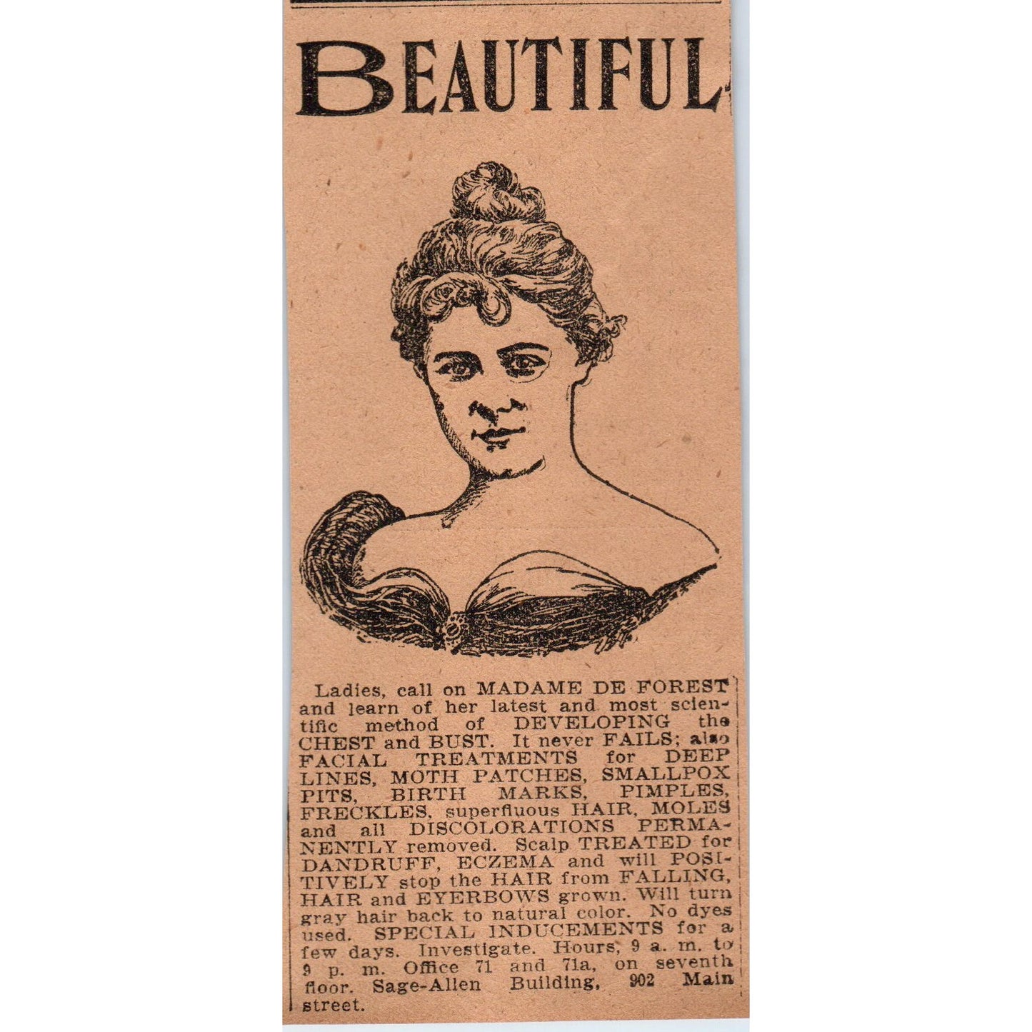 Madame De Forest Bust Developing Quackery Hartford 1901 Newspaper Ad AD8-H3