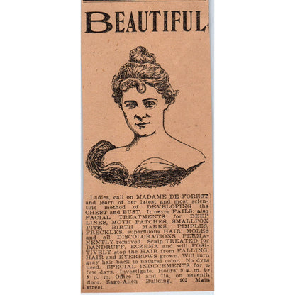 Madame De Forest Bust Developing Quackery Hartford 1901 Newspaper Ad AD8-H3