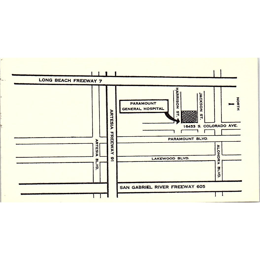 Paramount General Hospital Paramount California Vintage Business Card SF3-B3