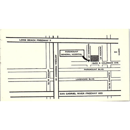 Paramount General Hospital Paramount California Vintage Business Card SF3-B3